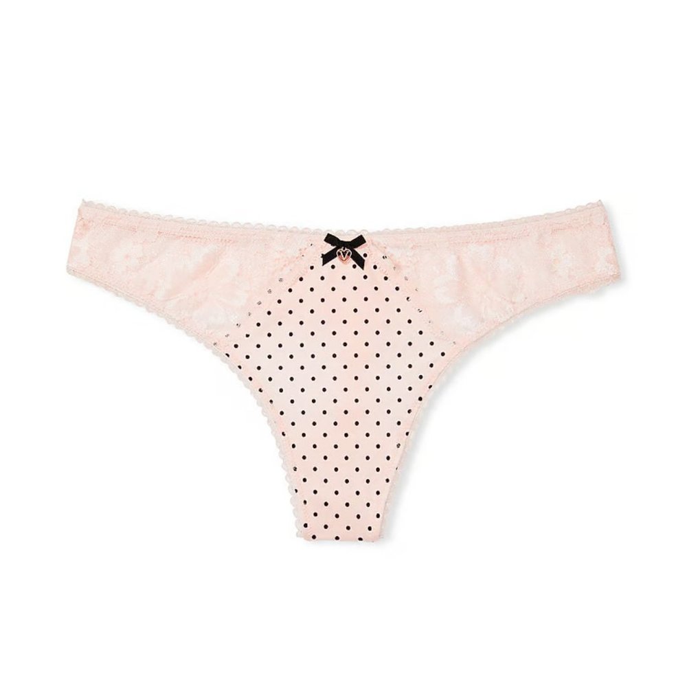 Lace-Back Thong Panty - Victoria's Secret - Pink Polkadot